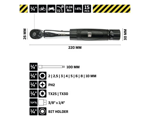 WGB Momentsleutelset 1/4" Incl. Bits - Afbeelding 8